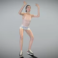 Woman Dancing with Hands Raised in Pink Tank Top White Shorts and Sneakers