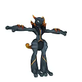 Black and Orange Doll with Horns Flame Accents Armor Like Design and Outstretched Arms