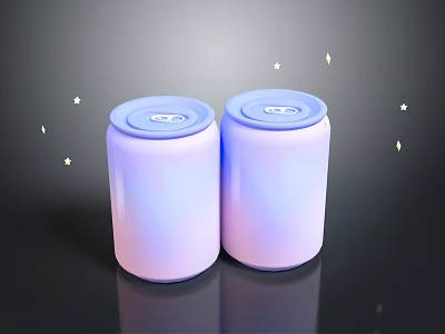 Vibrant Pink Purple Gradient Beverage Cans With Blue Lids On Dark Background And Star Decorations 3d model