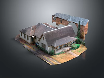 Cartoon Scene Featuring Cute House Model Multiple Buildings Various Roofs Green Lawn And Trees 3d model