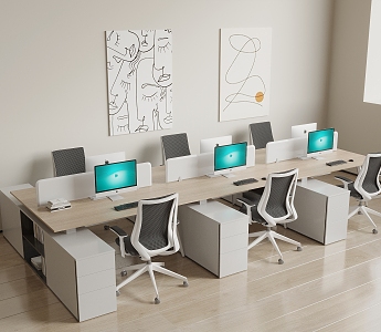 Modern Office Desk and Chair Staff Desk Public Office Desk and Chair Public Office Area 3d model