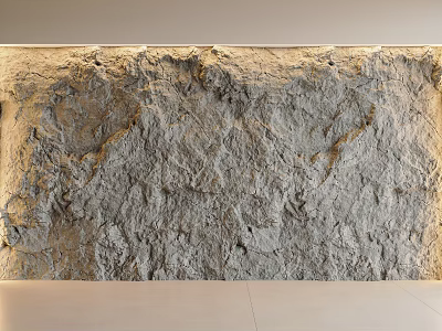 Rough Textured Stone Background Wall With Warm Lighting In Modern Interior Design 3d model