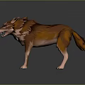 3D Modeled Wolf Character With Brown Orange Fur Sharp Ears Open Mouth Standing Pose