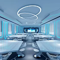 Modern classroom science and technology intelligent projection blue lines computer classroom 3d model