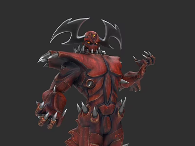 Red Muscular Demonic Game Movie Character With Horns Wings Spikes And Sharp Claws 3d model