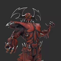 Red Muscular Demonic Game Movie Character With Horns Wings Spikes And Sharp Claws