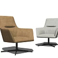 Modern Brown and Gray Leather Leisure Chairs with Swivel Metal Base Design