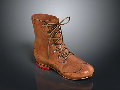 Comfortable Brown Leather Lace up Boots With Red Sole For Daily Use 3d model