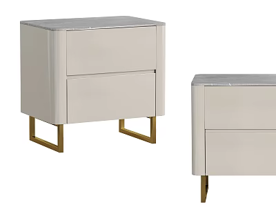 Modern Light Colored Bedside Tables With Gold Legs And Two Drawers 3d model