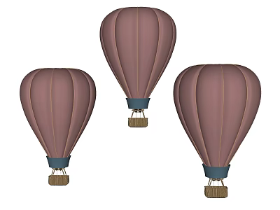 Three Pink Hot Air Balloon Shaped Chandeliers With Blue And Wooden Bottom Design 3d model