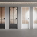 Different Style Doors Featuring Arched Top Grid Glass In Black White Blue On Display Shelves