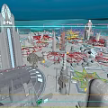 Futuristic City Aerial Planning With Tall Illuminated Buildings Curved Roadways and Green Spaces