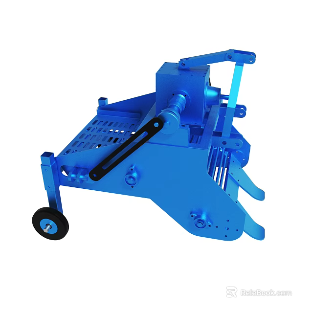 Blue Industrial Mechanical Device With Wheels Metal Structure And Components 3d model 