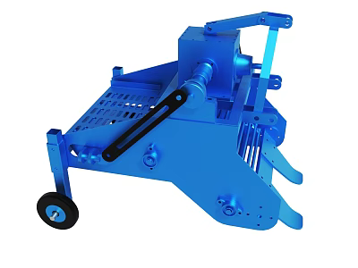 Blue Industrial Mechanical Device With Wheels Metal Structure And Components 3d model