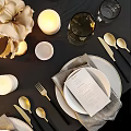 Elegant Decorative Ornament Set for Dining Table with Vase Flowers Candles Wine Glasses and Tableware