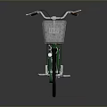 Classic Vintage Green Bicycle With Brown Leather Seat And Front Wire Basket