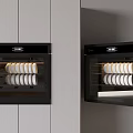 Modern Black Built-in Kitchen Appliances In Light Cabinets With Plates Inside 3d model
