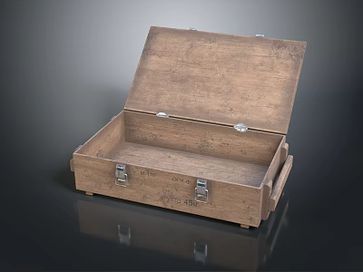 Vintage Wooden Storage Trunk Open Lid With Metal Latches Distressed Texture 3d model
