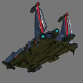 Futuristic Sci Fi Spaceship With Black Hull Red Accents And Blue Engines