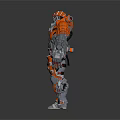 Orange And Silver Armored Robot Character With Mechanical Weapon In Sci Fi Design 3d model