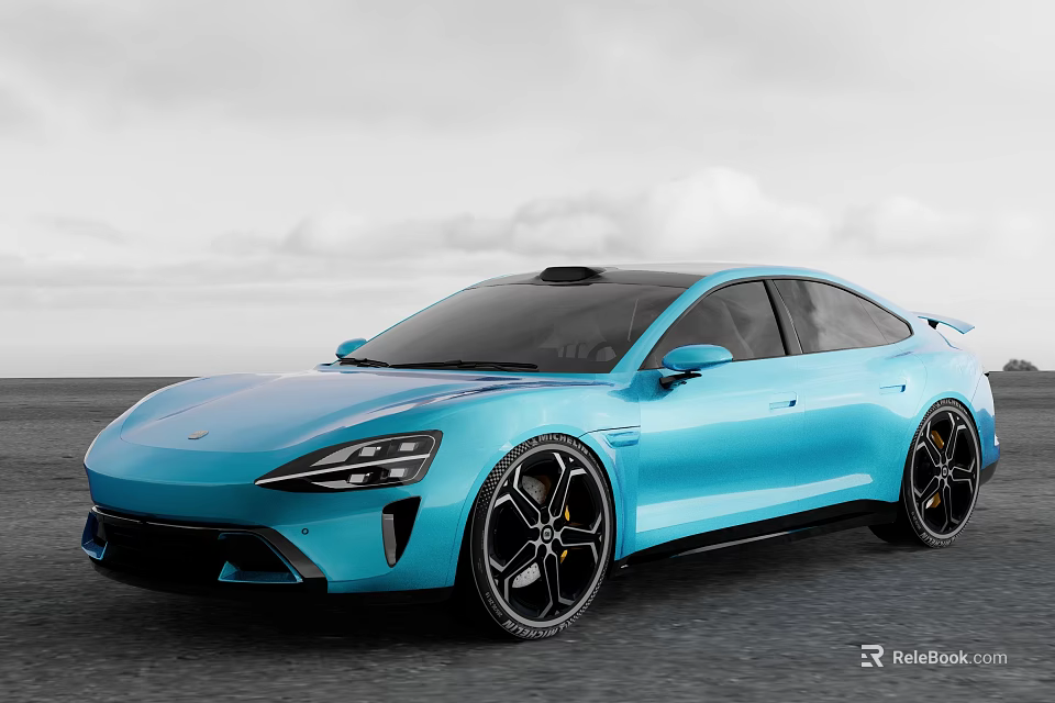 Sleek Modern Blue Sports Car With Aerodynamic Design And Large Alloy Wheels On Road 3d model 