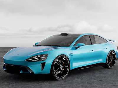 Sleek Modern Blue Sports Car With Aerodynamic Design And Large Alloy Wheels On Road 3d model