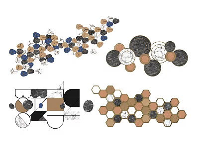 Creative Wall Decor With Geometric Shapes Blue Brown Black White Marble Texture Patterns 3d model