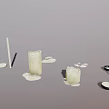 Candle Arrangement With Melted Wax And Black Objects On Gray Surface 3d model