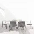 Modern Dining Table Set With Wooden Top Four Black Chairs Magazine And Fruit Bowl