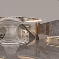 Hotel Lobby Modern Design With Round Bar Wine Bottles And Gold Bar Stools
