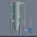 Industrial Equipment Featuring Cylindrical White Body Blue Components Conical Bottom And Connecting Pipe