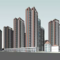 Modern High Rise Building Complex With Multiple Towers And Low Rise Structure 3d model