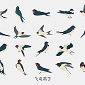 Decorative Swallow Wall Art With Various Flying Poses And Stylish Design