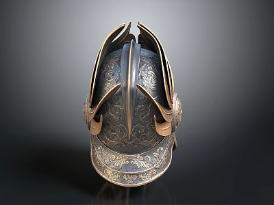 Ancient Samurai Warrior Helmet With Intricate Metal Carvings And Ornate Decorations 3d model