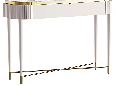 Elegant White Desk With Gold Accents Cross Leg Design And Drawers For Home Office 3d model