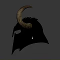 Horned Helmet Sculpture with Intricate Carved Details and Black Metal Finish