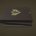Stacked Black Cover Books With Golden Decorative Design On Dark Background