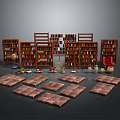 Cozy Library Interior With Wooden Bookshelves Filled With Books Red Chair Mats And Lamp