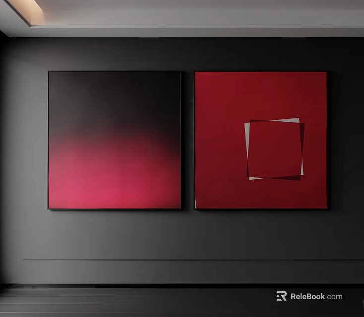 Two Oil Paintings Black to Red Gradient and Red Background White Square Nested Red Square 3d model