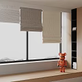Different Colored Roller Blinds On Window With Scenic Mountain View And Wooden Sill