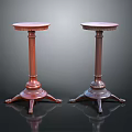 Classic Style Two Wooden Stools with Cylindrical Columns and Round Tops on Dark Bases