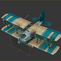 Vintage Blue White Biplane 3D Model With Wooden Metal Material For Aerospace