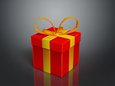Red Gift Box With Yellow Ribbon And Bow For Daily Gifting Needs 3d model