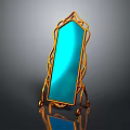 Elegant Standing Mirror With Golden Ornate Frame And Blue Reflective Surface