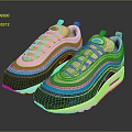 Nike Air Max 97 Sneakers Featuring Beige Blue Pink Gradient And White Sole Design