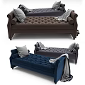 Modern Velvet Chaise Lounge With Decorative Pillows And Throw Blanket In Gray Brown Blue Colors