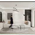 Modern Living Dining Room Interior Design With White Sofa Round Coffee Tables And Pendant Light