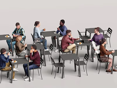People Sitting at Tables Dining and Chatting in Casual Restaurant Setting 3d model