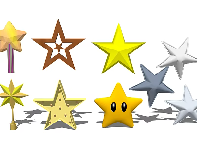 Colorful Decorative Star Models With Various Shapes Smiley Face And Bases 3d model