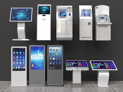 Public Facilities With Different Types Of Self Service Kiosks And Interactive Screens 3d model